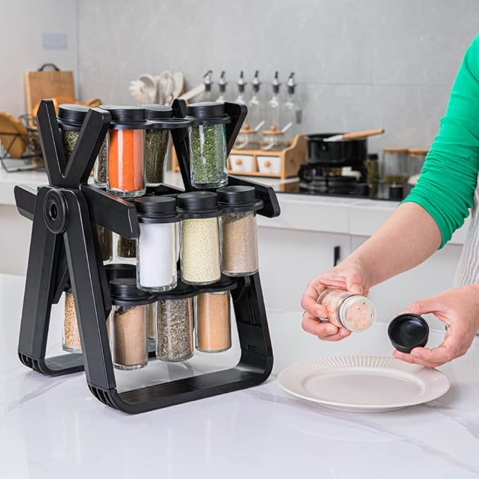 360° Rotating Rack with 18 Glass Spice Jar Set