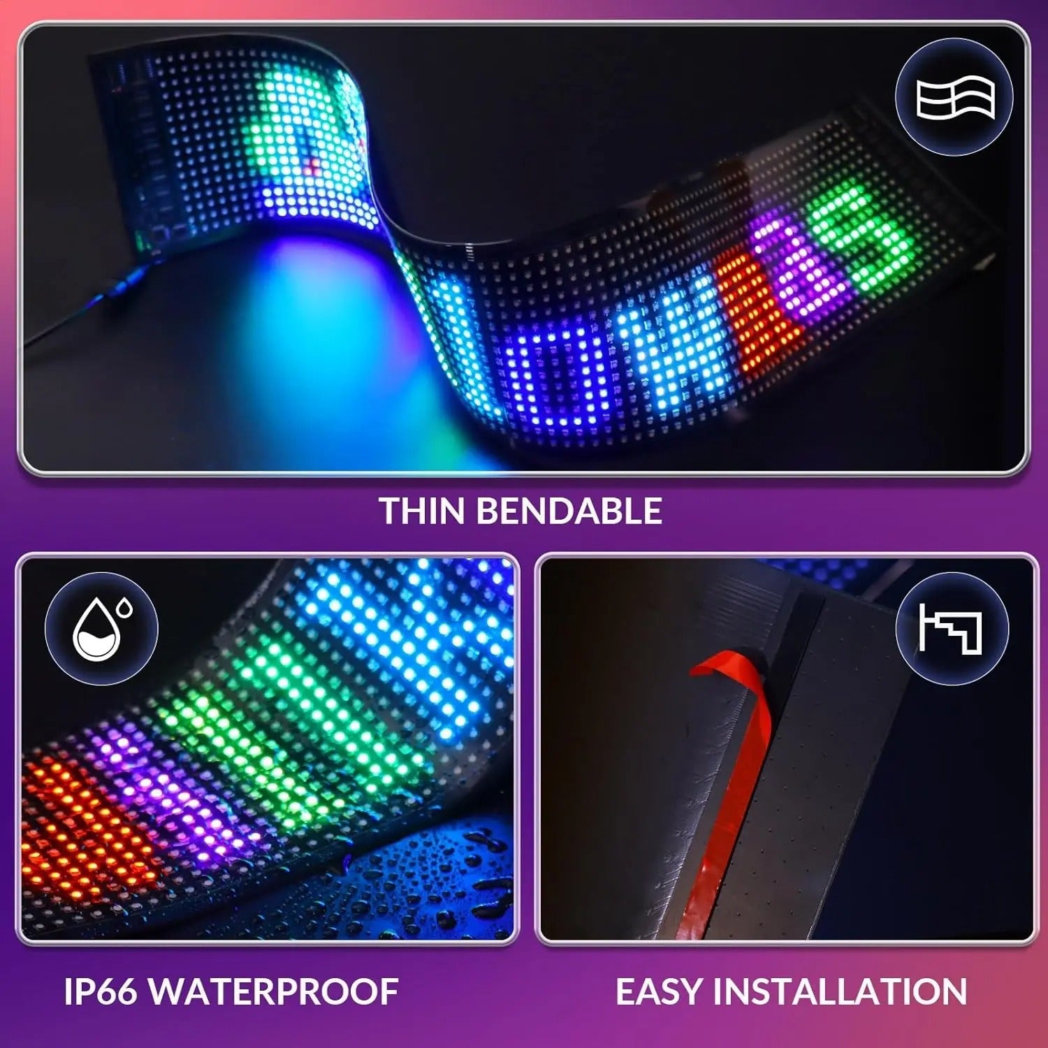 Programmable flexible RGB Matrix LED panel with scrolling text animation
