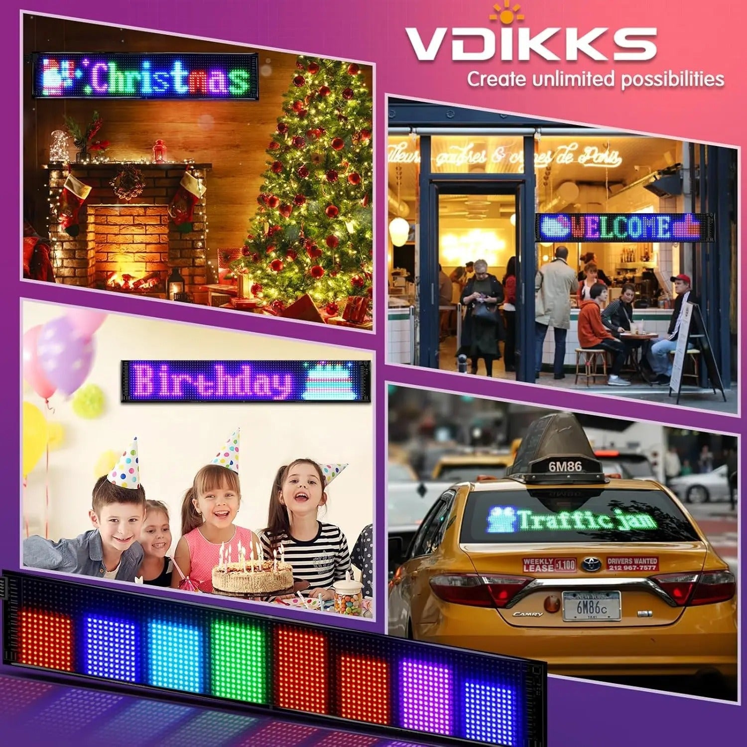 Programmable flexible RGB Matrix LED panel with scrolling text animation