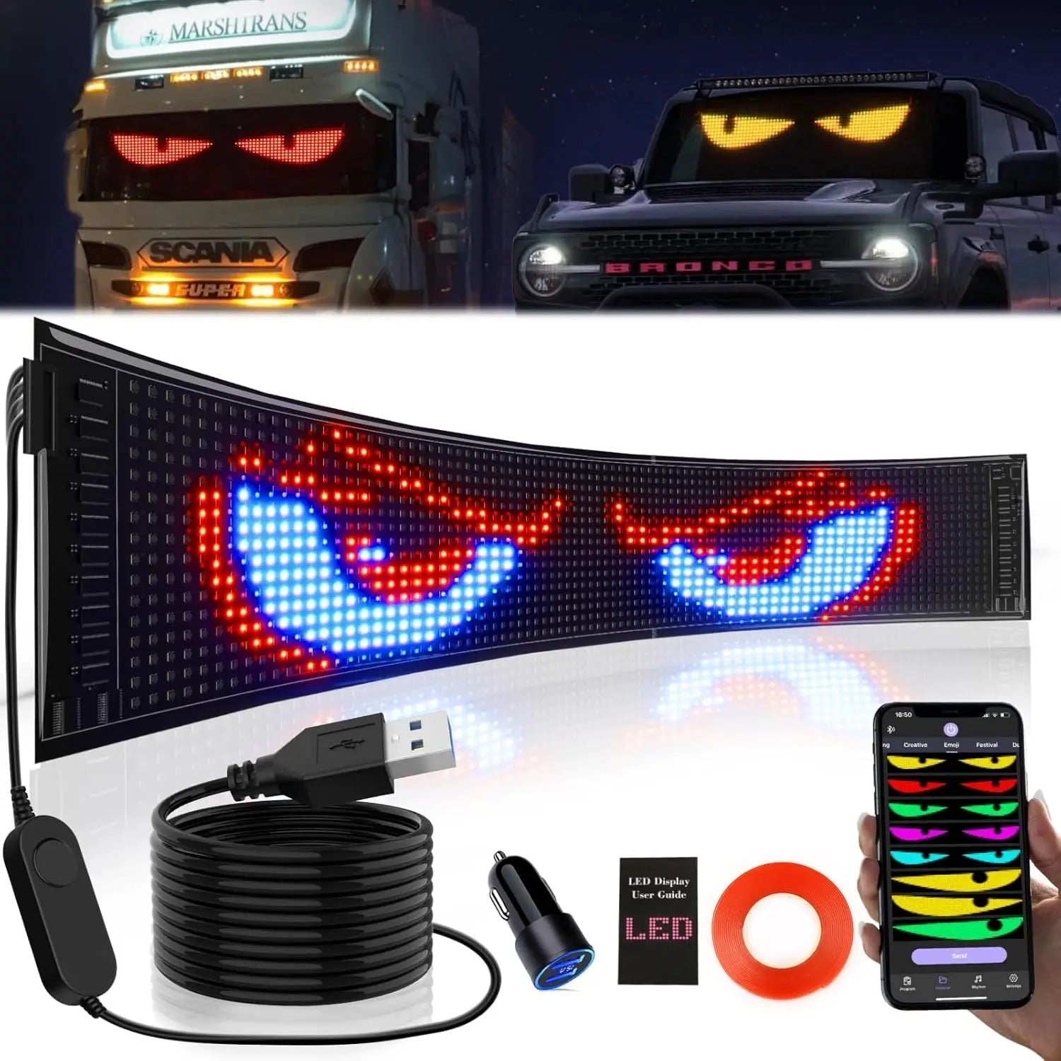 Programmable flexible RGB Matrix LED panel with scrolling text animation